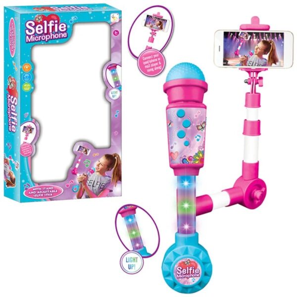 Micrófono Karaoke Infantil Con Selfie Stick Rosa